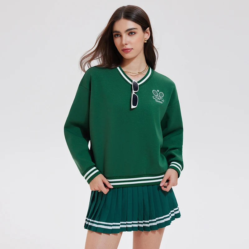 New Custom Unisex Loose Fit Cotton Polyester Pullover Oversized Long Sleeve V Neck Knitwear Sports Tennis Pullover Sweatshirt