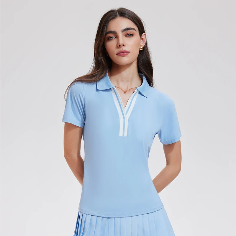 Polo Neck Aesthetic Badminton Tennis Wear Women Polo T-shirts Running Fitness Top Casual Crop Sports Tops