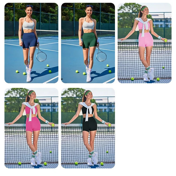Summer Fitness Quick Drying Breathable Tennis Vest and Three-Quarter Pants Solid Color High Waist Pickleball Wear Sports Sets