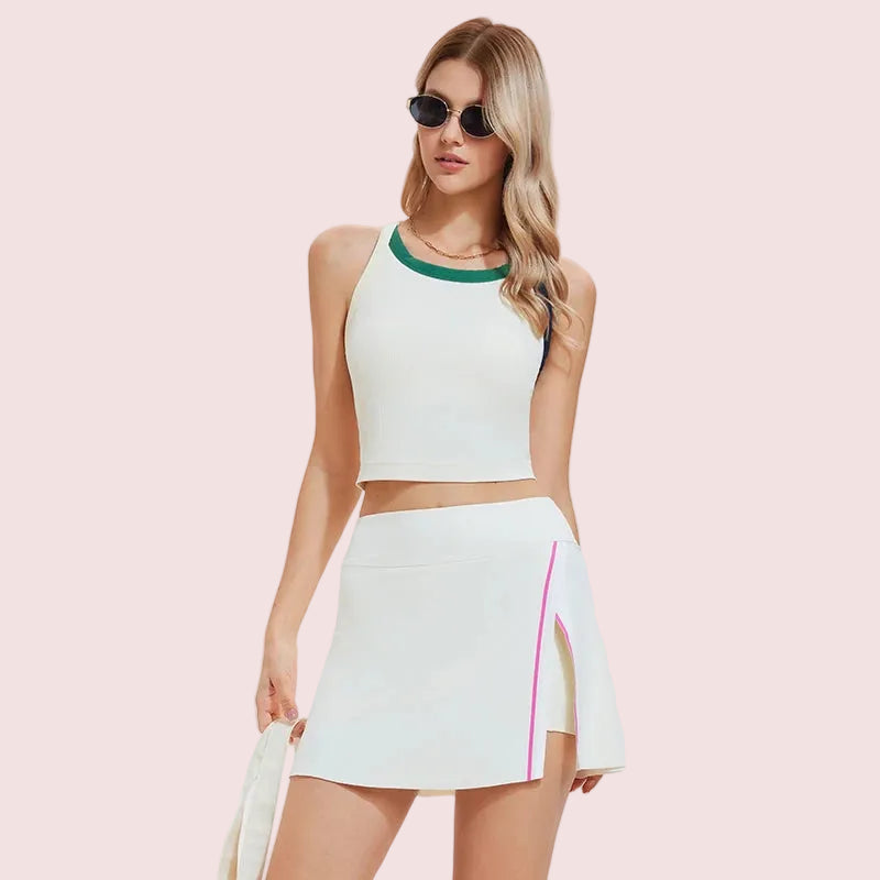 Women's Tennis Pickleball Outfit  Tank Top & Skort Set with Built-in Shorts for Golf Badminton Workout