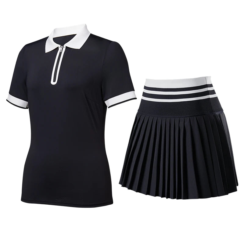 Factory Wholesale 2 Piece Nude Feeling Polo Pleated Mini Short Skirt Set Tennis Wear for Women