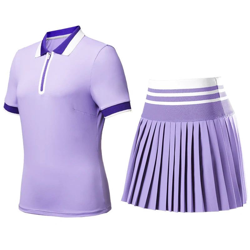 Factory Wholesale 2 Piece Nude Feeling Polo Pleated Mini Short Skirt Set Tennis Wear for Women
