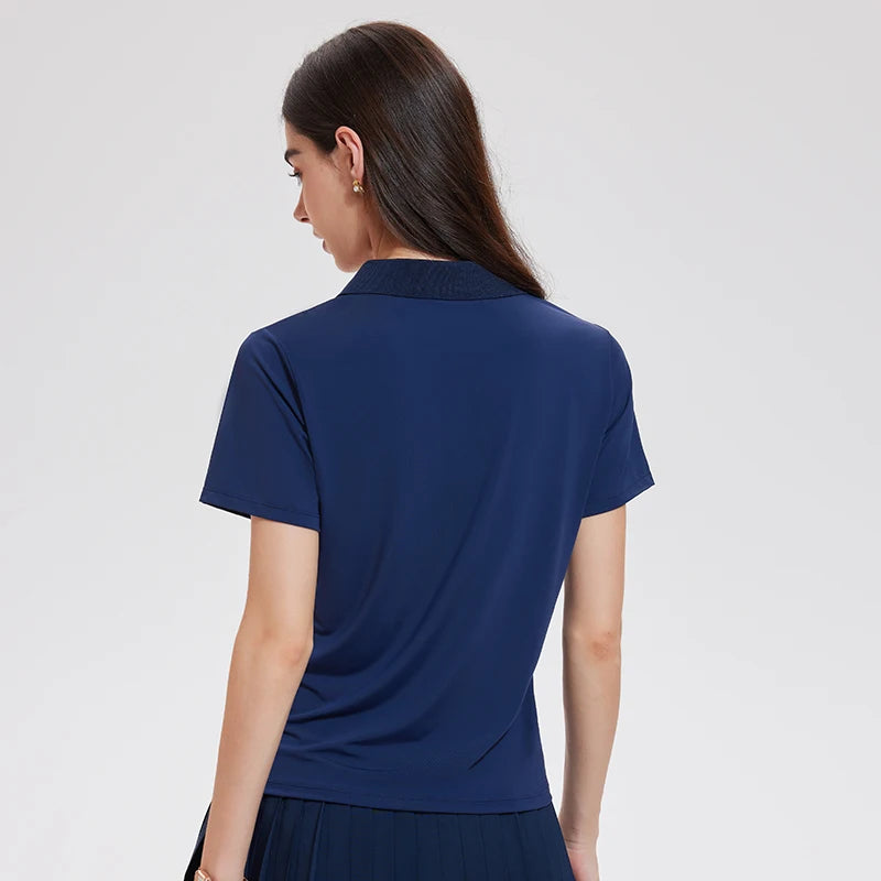 Polo Neck Aesthetic Badminton Tennis Wear Women Polo T-shirts Running Fitness Top Casual Crop Sports Tops