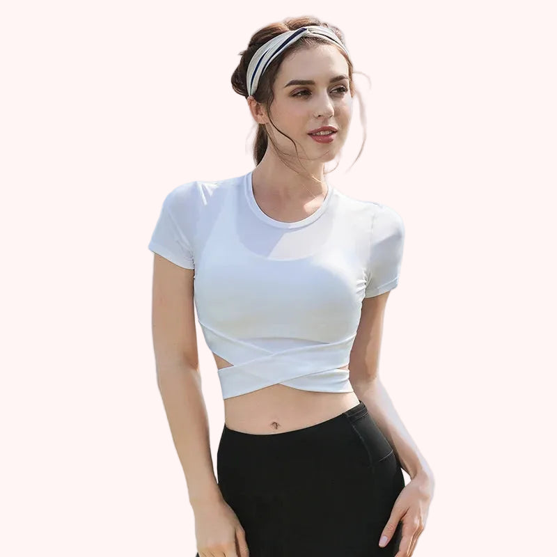 Workout Shirt Women Ladies Gym Clothing Umbilical Fitness t Shirt Yoga Crop Tops
