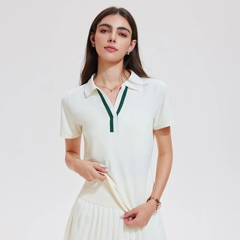 Polo Neck Aesthetic Badminton Tennis Wear Women Polo T-shirts Running Fitness Top Casual Crop Sports Tops