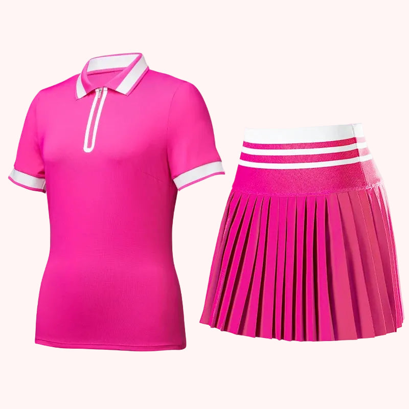 Factory Wholesale 2 Piece Nude Feeling Polo Pleated Mini Short Skirt Set Tennis Wear for Women