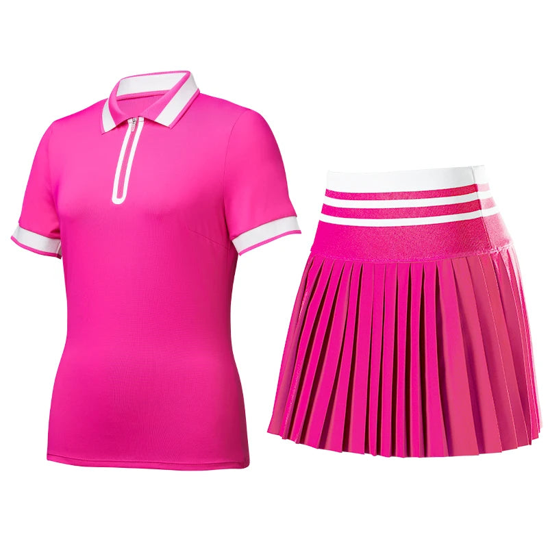 Factory Wholesale 2 Piece Nude Feeling Polo Pleated Mini Short Skirt Set Tennis Wear for Women