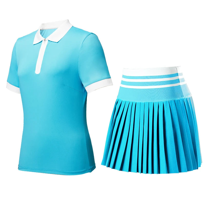 Factory Wholesale 2 Piece Nude Feeling Polo Pleated Mini Short Skirt Set Tennis Wear for Women