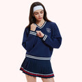 New Custom Unisex Loose Fit Cotton Polyester Pullover Oversized Long Sleeve V Neck Knitwear Sports Tennis Pullover Sweatshirt