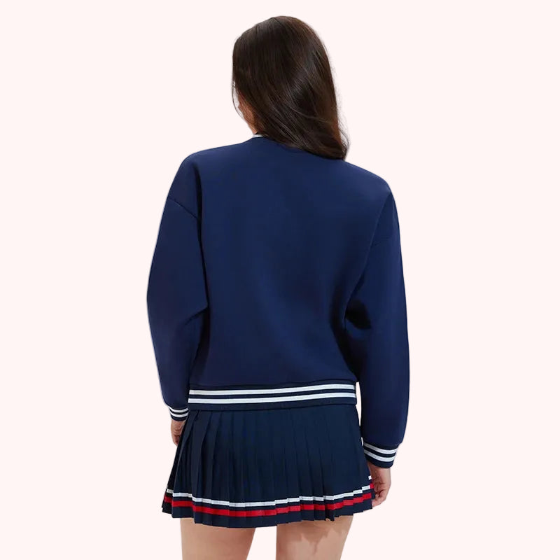 New Custom Unisex Loose Fit Cotton Polyester Pullover Oversized Long Sleeve V Neck Knitwear Sports Tennis Pullover Sweatshirt