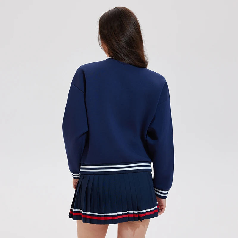 New Custom Unisex Loose Fit Cotton Polyester Pullover Oversized Long Sleeve V Neck Knitwear Sports Tennis Pullover Sweatshirt