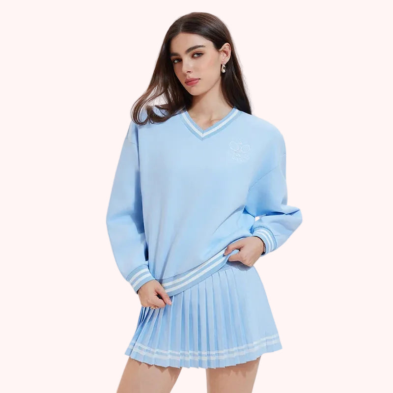 New Custom Unisex Loose Fit Cotton Polyester Pullover Oversized Long Sleeve V Neck Knitwear Sports Tennis Pullover Sweatshirt