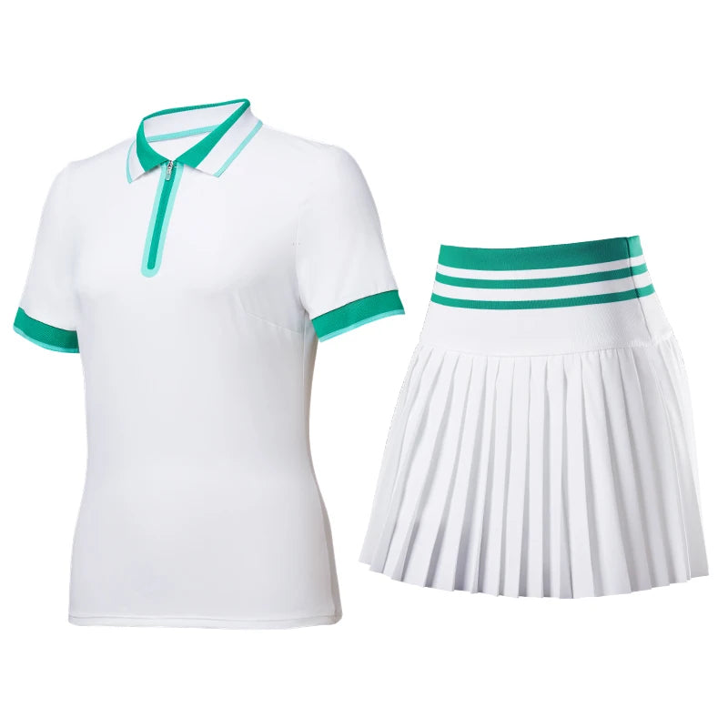 Factory Wholesale 2 Piece Nude Feeling Polo Pleated Mini Short Skirt Set Tennis Wear for Women
