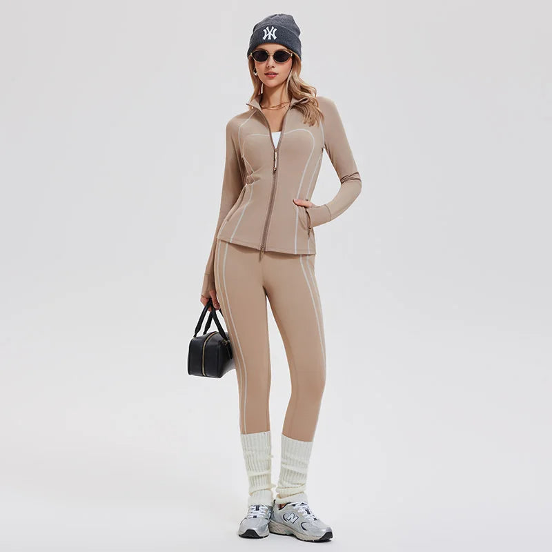 High Quality Full-Zipper Long Sleeve Yoga Activewear Women's Windproof Casual Warm Durable Tight Sports Fitness Coat